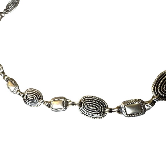 Vintage Brighton Silver Tone Mixed Link Chain Belt Oval Rectangle Textured Med main image 6